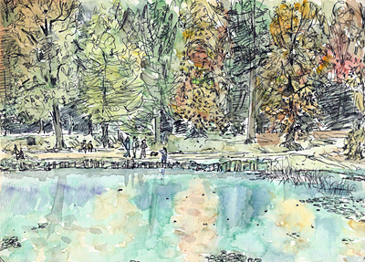 ヴィル・ダヴレ（パリ近郊）の池・晩秋の風景