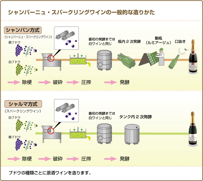 シャンパーニュ、スパークリングワインの造り方