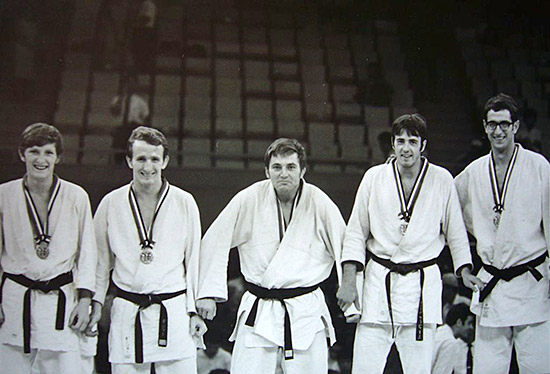 1967 ユニバーシアード大会　仏チーム　左から：ベルジュレ、ギシャール、ゴビー、アルベルティニ、ブロンダニ